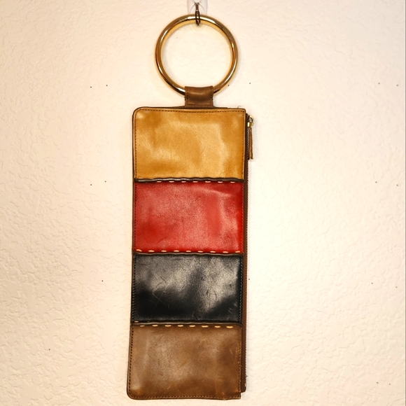 Trina Turk Color Block Leather Wristlet/Clutch with‎ Gold Ring - Picture 1 of 13